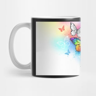 White Background with Rainbow Butterfly Mug